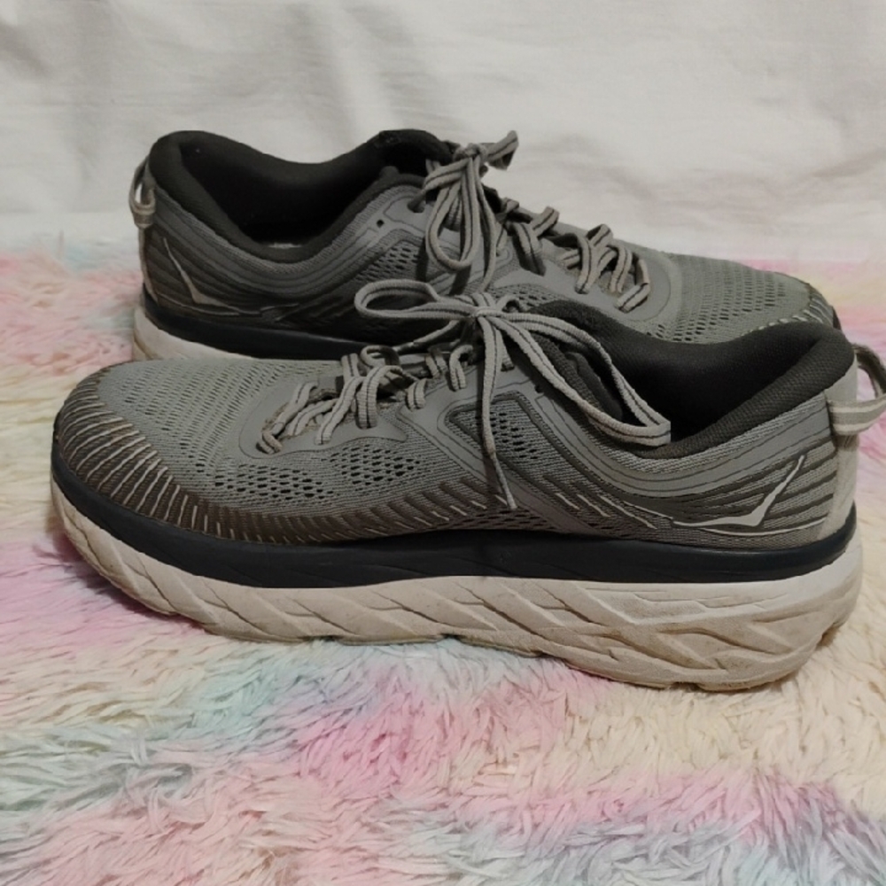 Hoka One One Bomdi 7 Gray Athletic Shoes with Maximalist Cushioning #51 - Picture 11 of 14